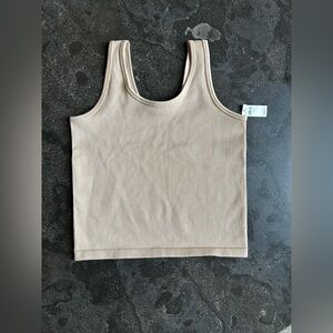 Aerie | Tan/Cream Ribbed Crop Tank Top